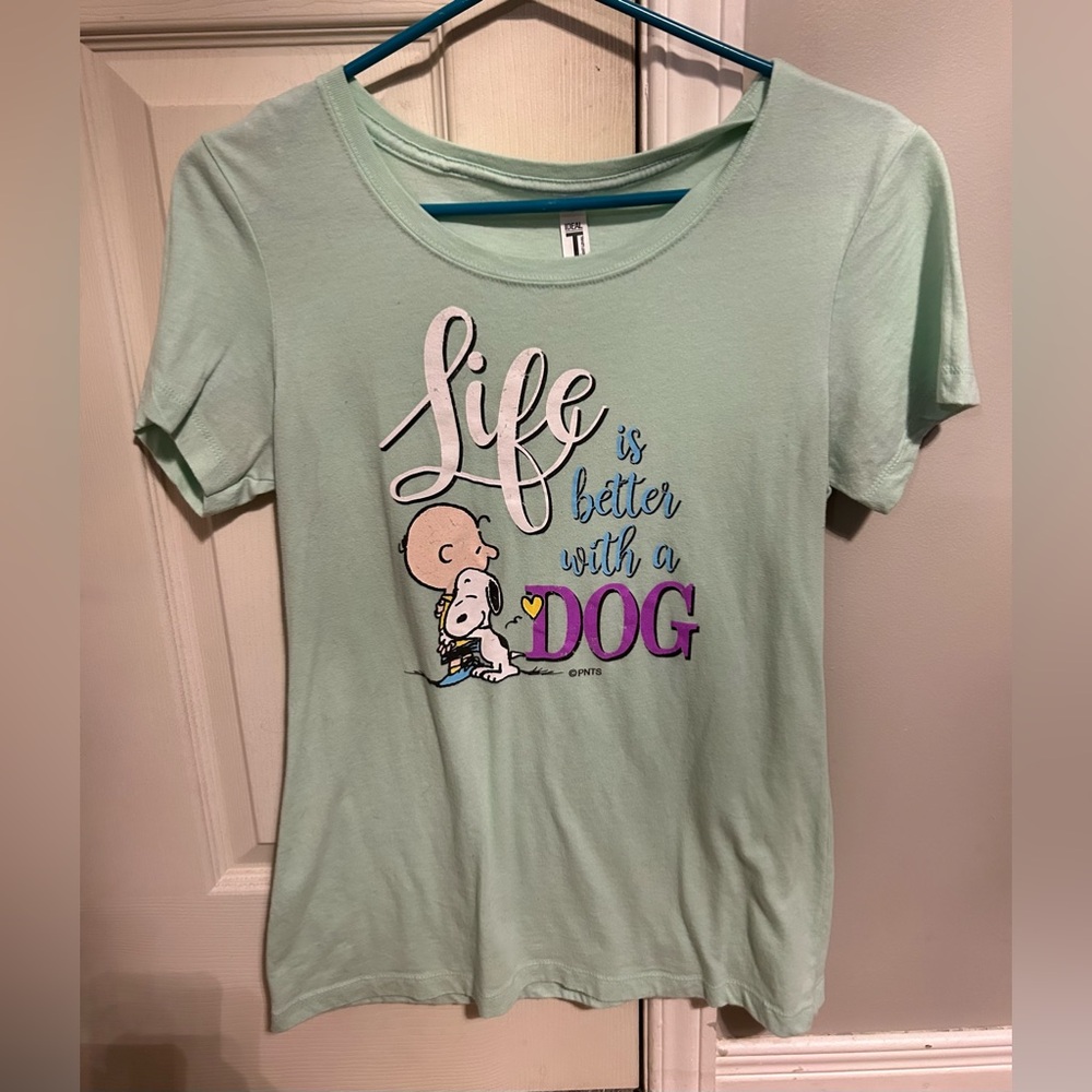 Charlie Brown and Snoopy “Life is better with a dog” women’s large t shirt.